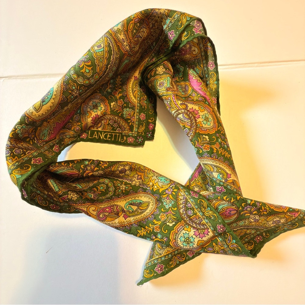 LANCETTI Green Paisley Scarf 21/21 inches Cotton